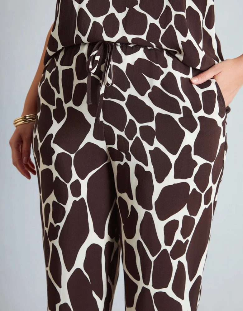Brown Animal Print Wide Leg Trousers