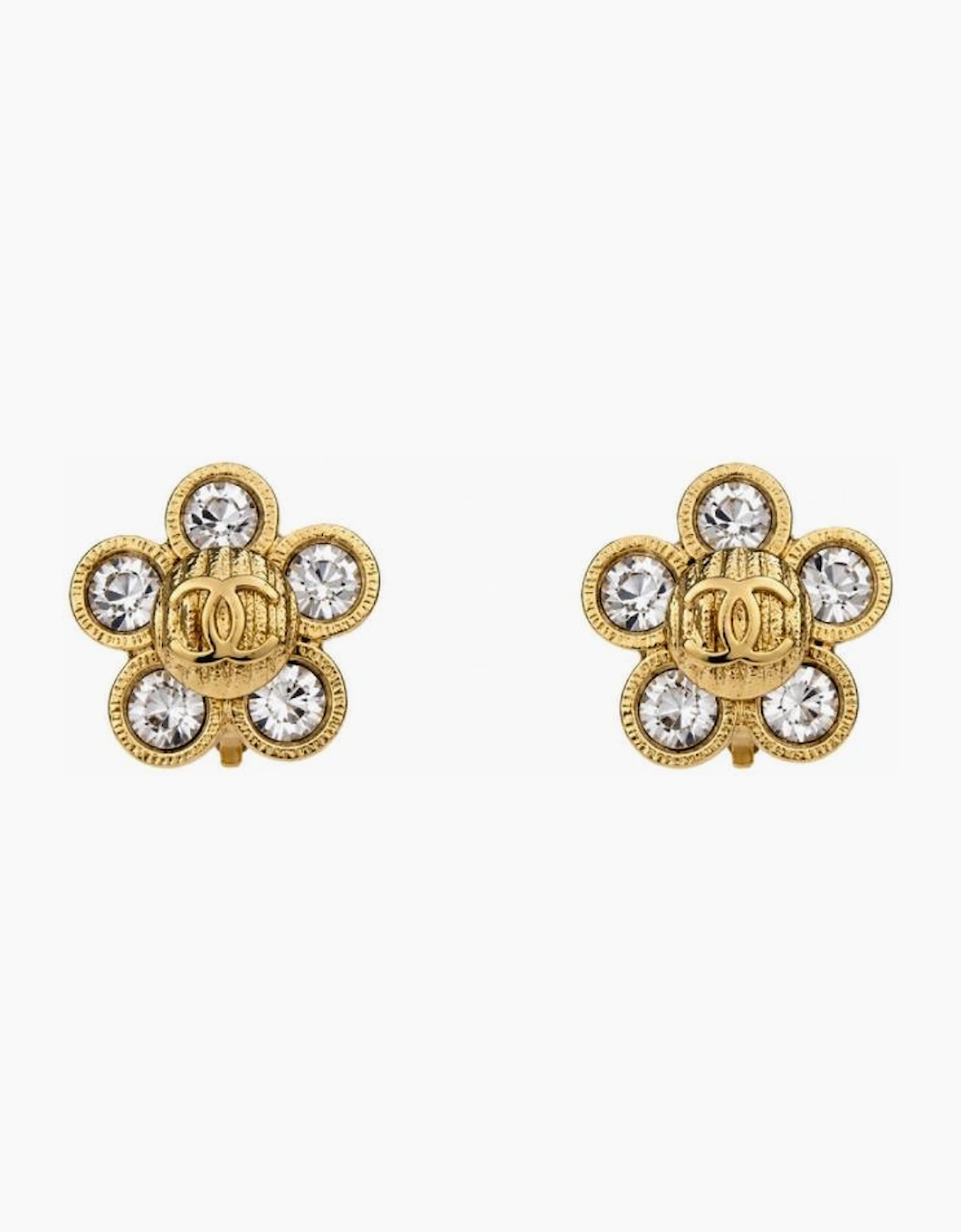 Chanel Flower Clip - On Earrings Gold Rhinestone