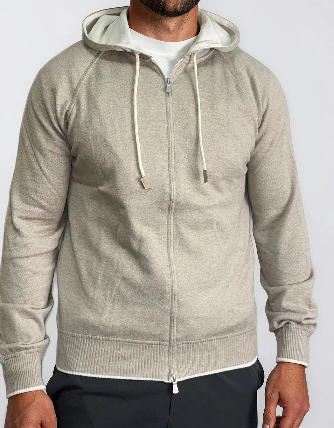 Gran Sasso Cotton-Cashmere Zip Hoodie in Beige