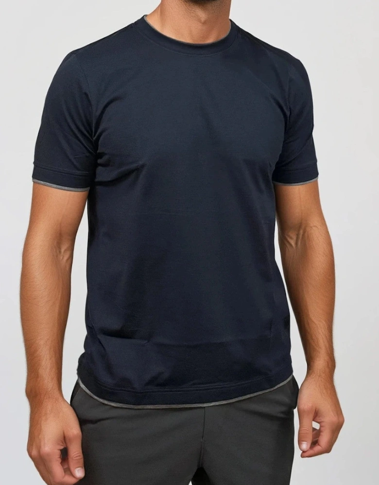 Gran Sasso Pure Cotton T-Shirt in Navy / Light Grey