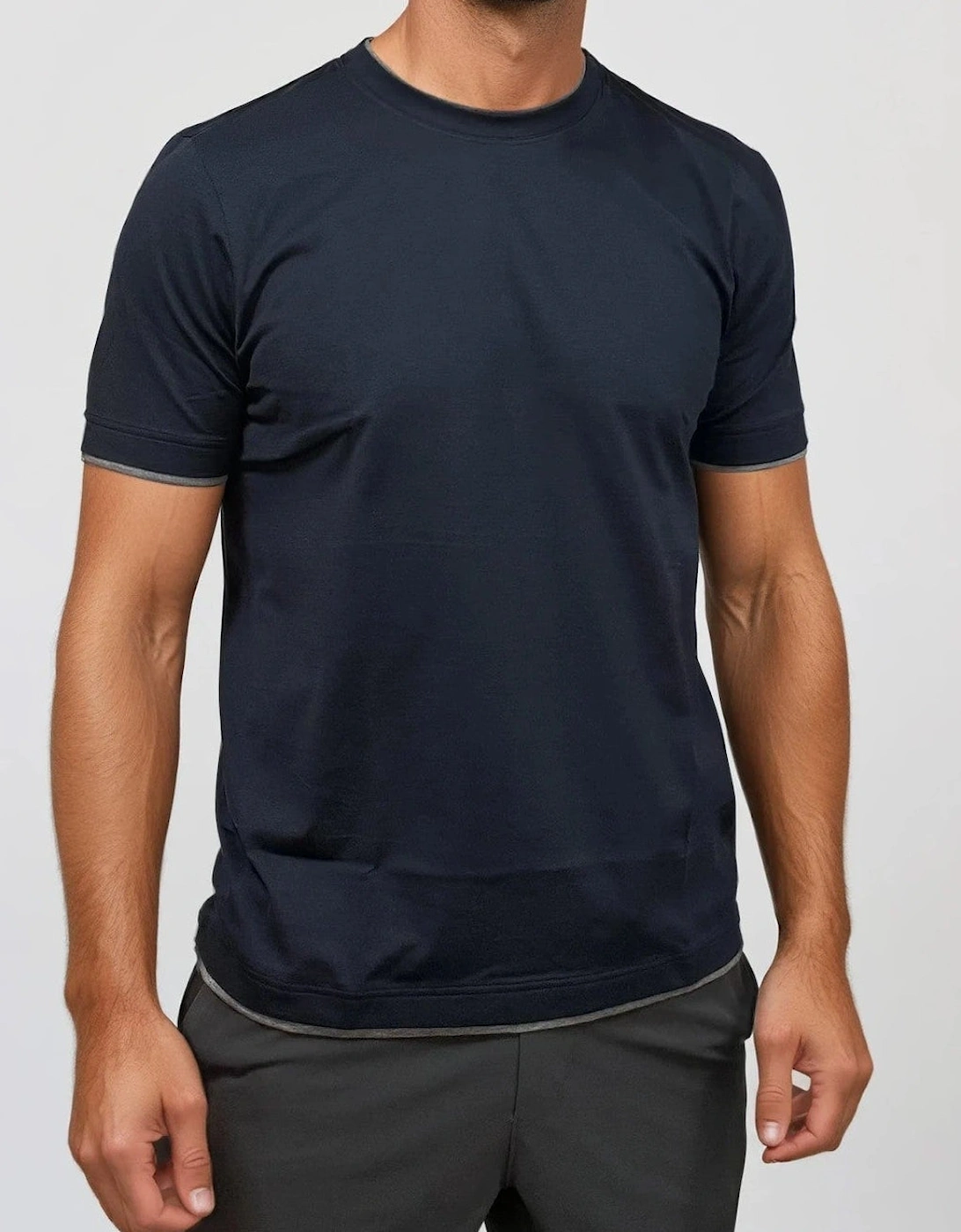 Gran Sasso Pure Cotton T-Shirt in Navy / Light Grey