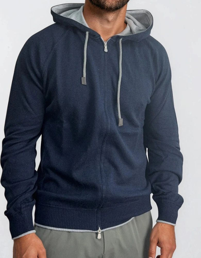 Gran Sasso Cotton-Cashmere Zip Hoodie in Navy