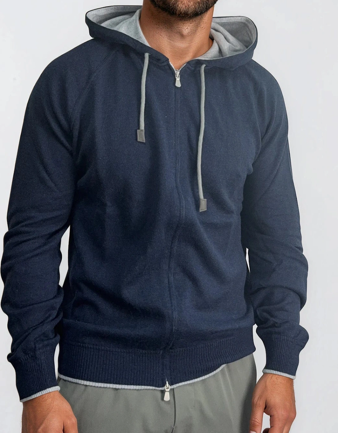 Gran Sasso Cotton-Cashmere Zip Hoodie in Navy