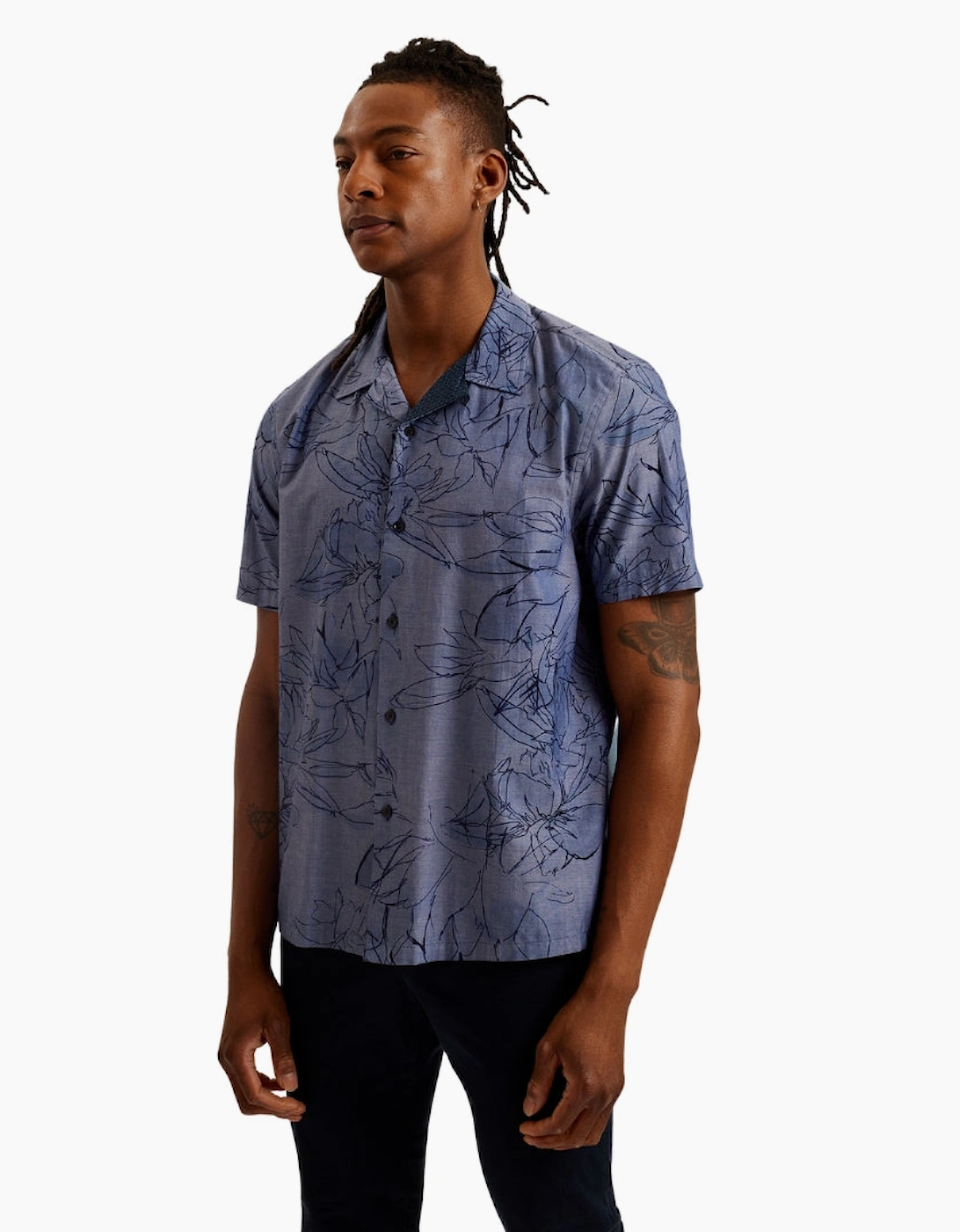 Ted Baker Terroni Regular Chambray Floral Dark Blue Shirt