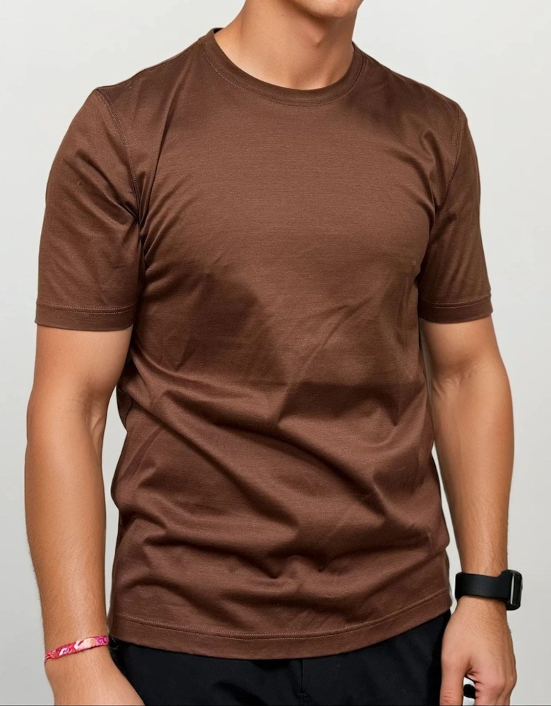 Gran Sasso Mercerised Cotton Crewneck T-Shirt in Brown