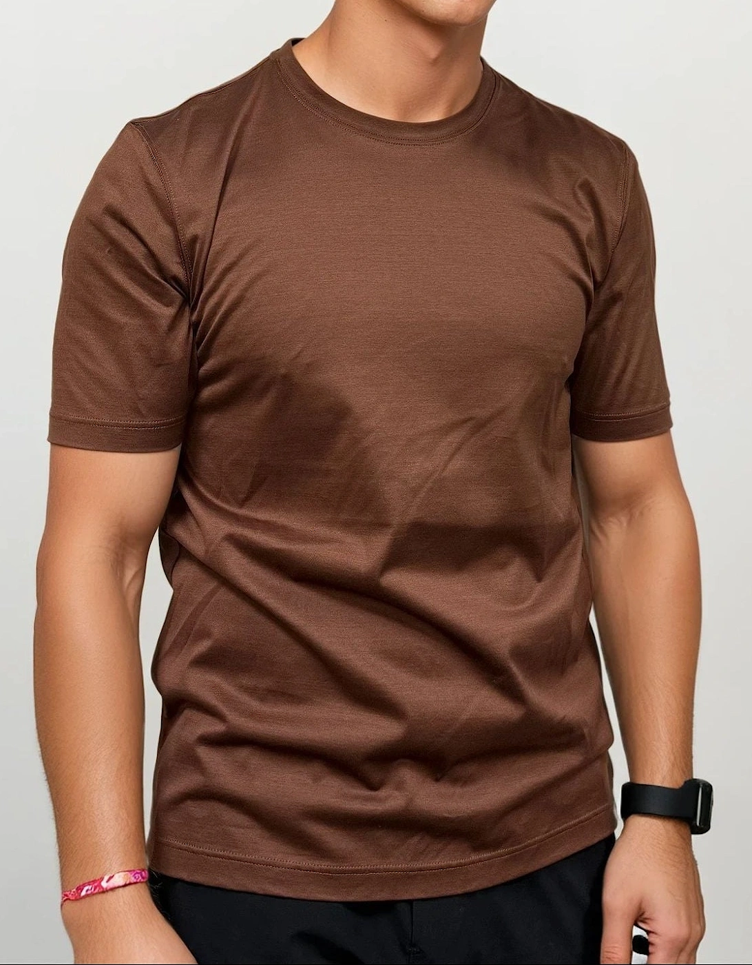 Gran Sasso Mercerised Cotton Crewneck T-Shirt in Brown