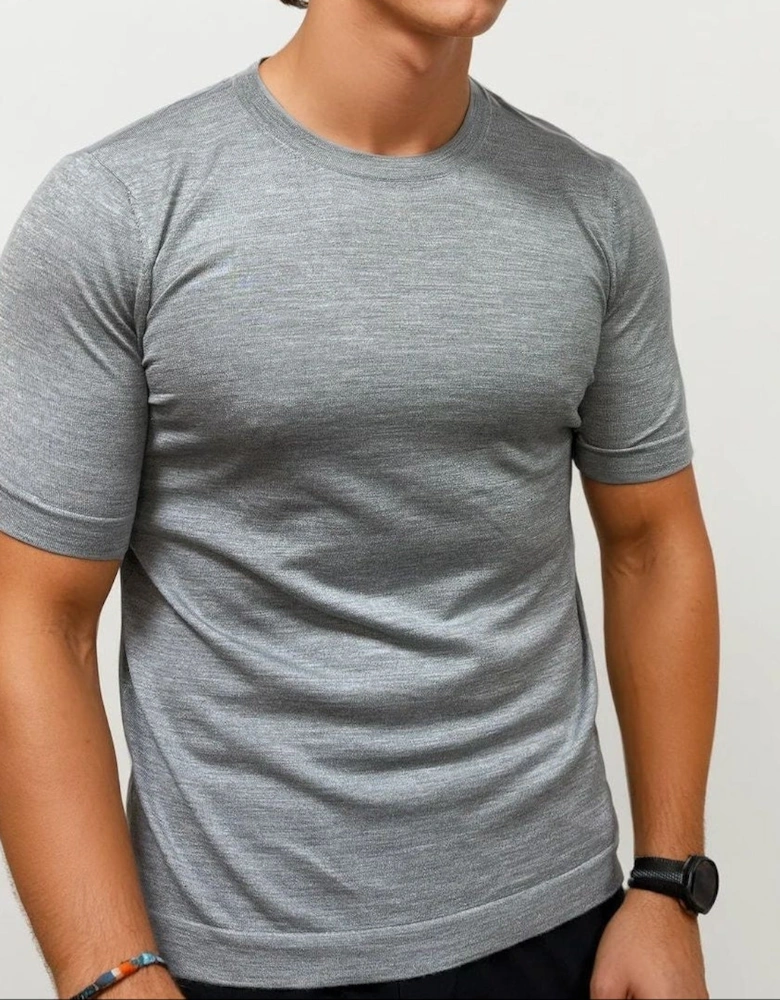 Gran Sasso Short Sleeve Wool/Silk/Cashmere Crewneck in Light Grey