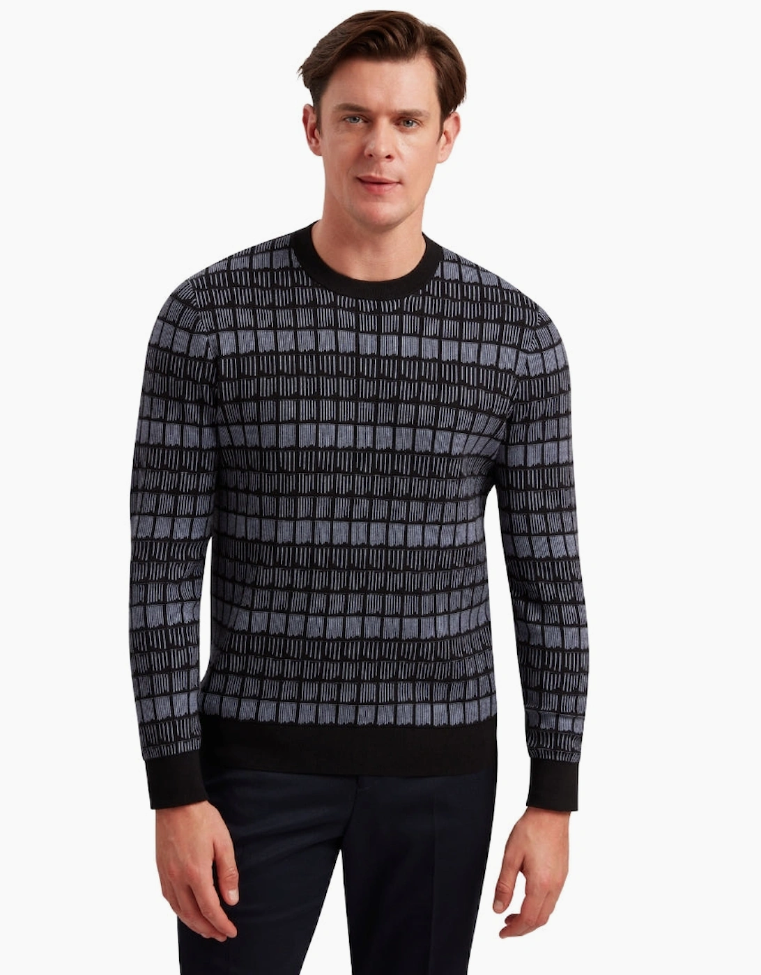 Ted Baker Osburn Regular Fit Jacquard Black Crewneck Jumper