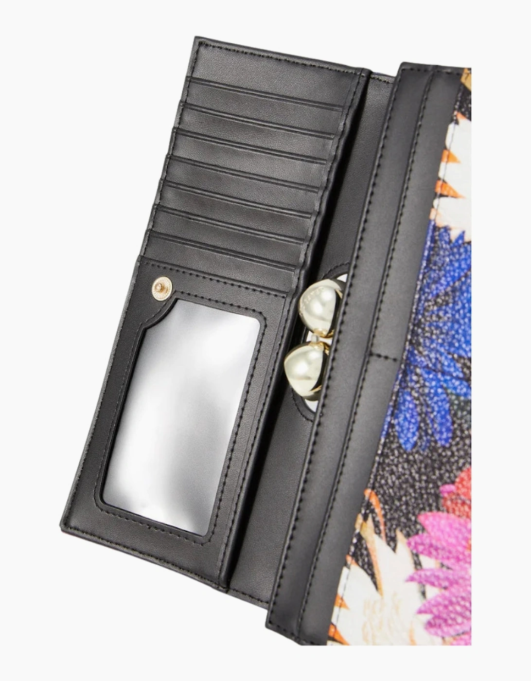 Ted Baker Amaliah Printed Rose Detail Black Bobble Purse