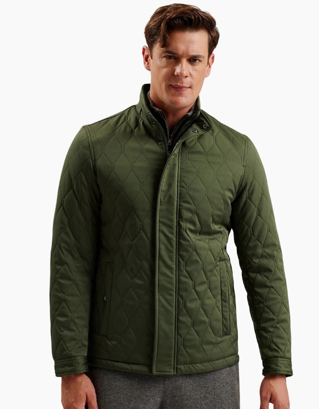 Ted Baker Zampa Quilted Mid Green Funnel Jacket