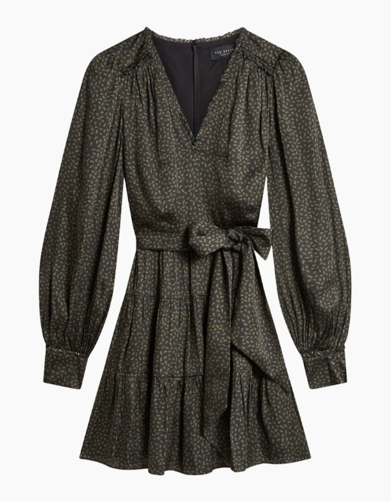 Ted Baker Phoeba Printed Tiered Belted Black Mini Dress