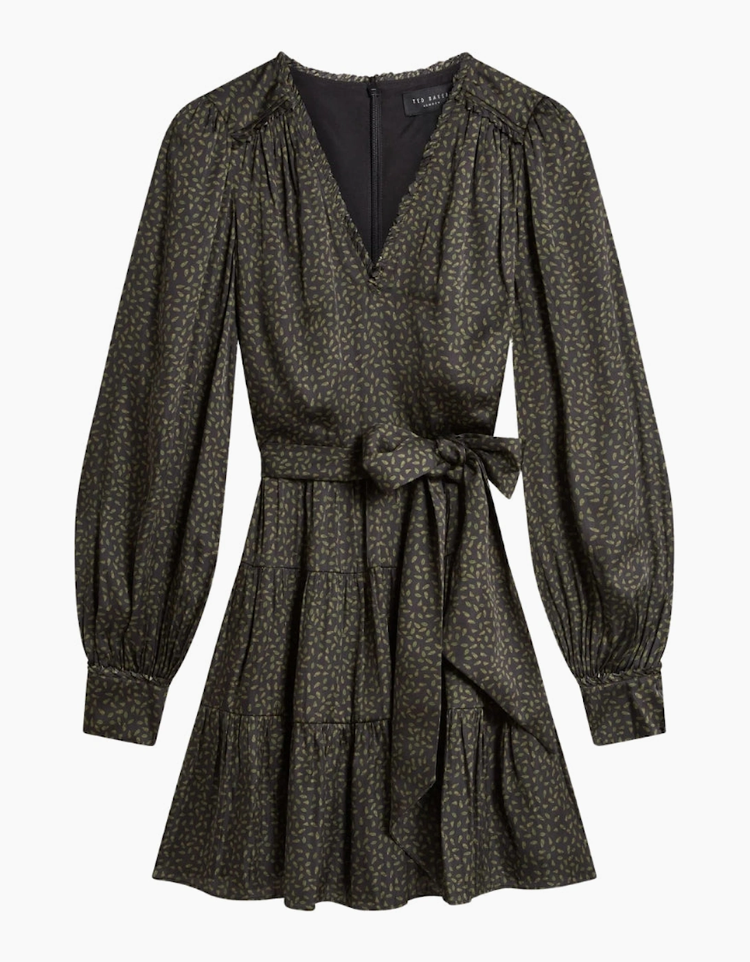 Ted Baker Women's Ted Baker Phoeba Printed Tiered Belted Black Mini Dress - Grey