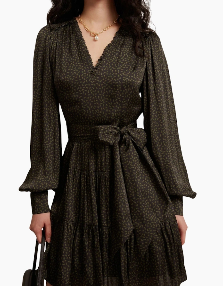 Ted Baker Phoeba Printed Tiered Belted Black Mini Dress