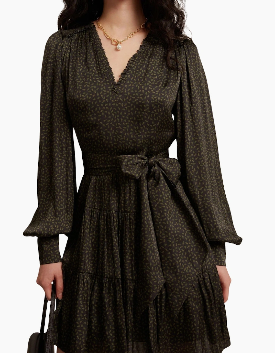 Ted Baker Phoeba Printed Tiered Belted Black Mini Dress