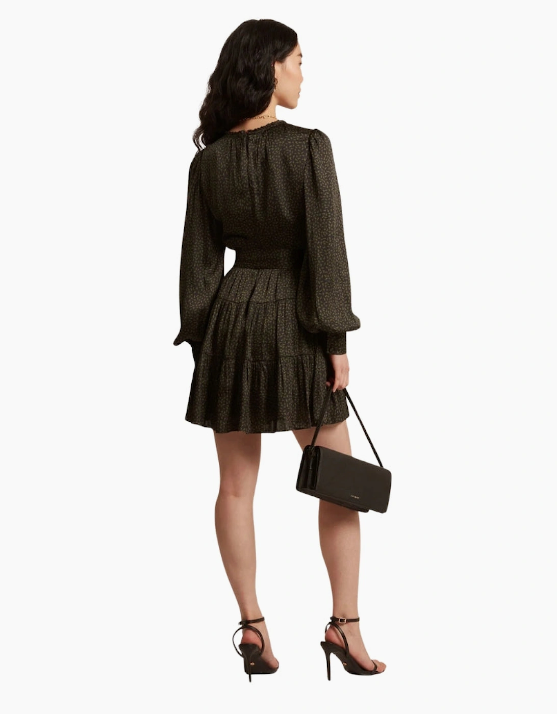 Ted Baker Phoeba Printed Tiered Belted Black Mini Dress