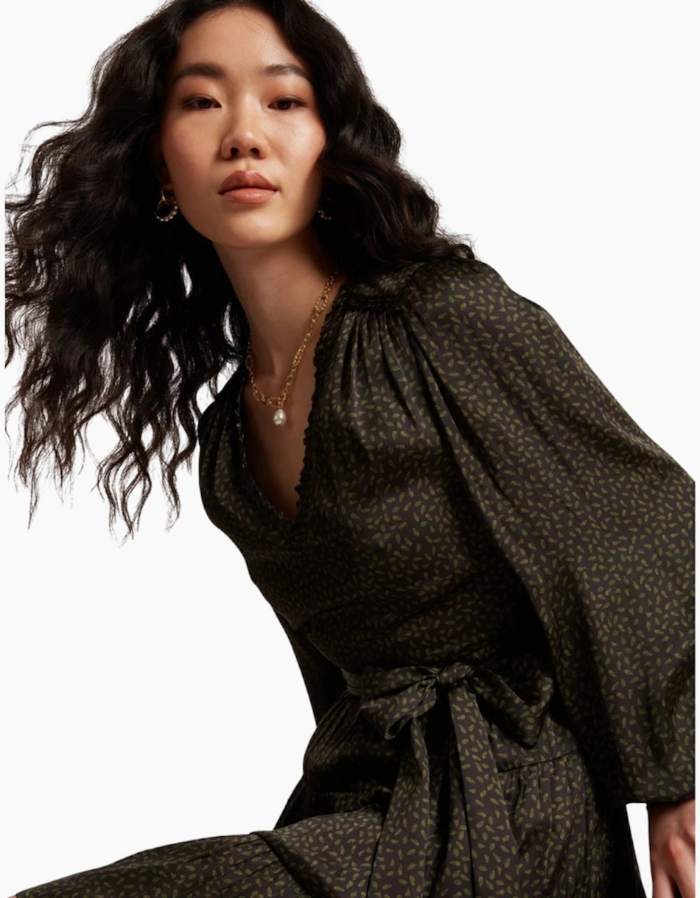 Ted Baker Phoeba Printed Tiered Belted Black Mini Dress