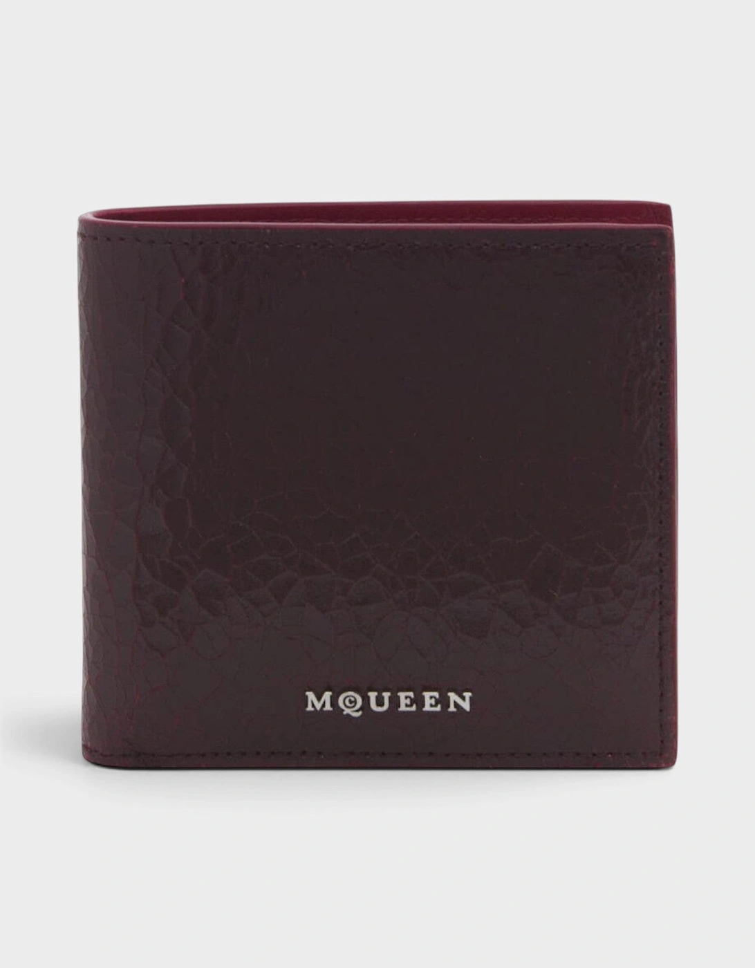 Alexander McQueen Alexander Mcqueen Men's Logo Bi-fold Wallet Crackled Leather Cranberry Red