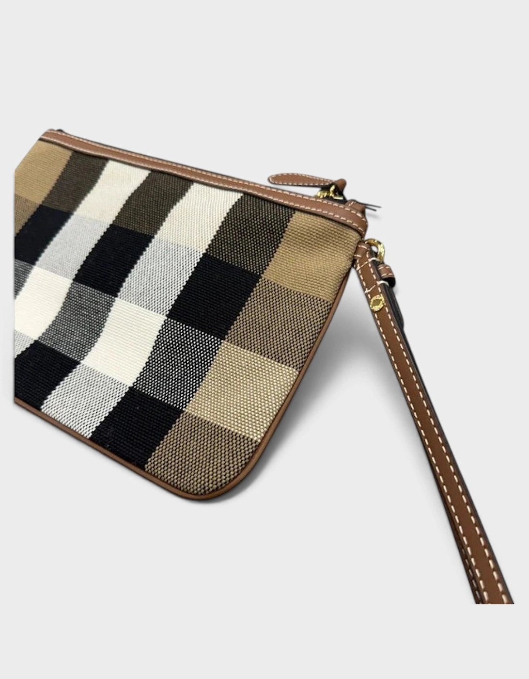 Peyton Check Wristlet Taupe Brown