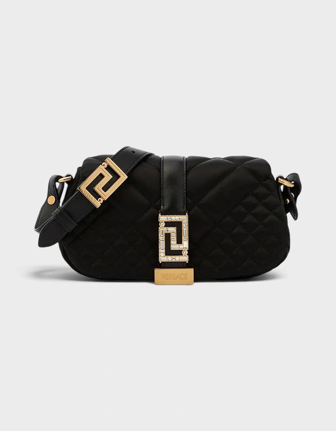 Greca Leather Quilted Shoulder Strap Bag Black