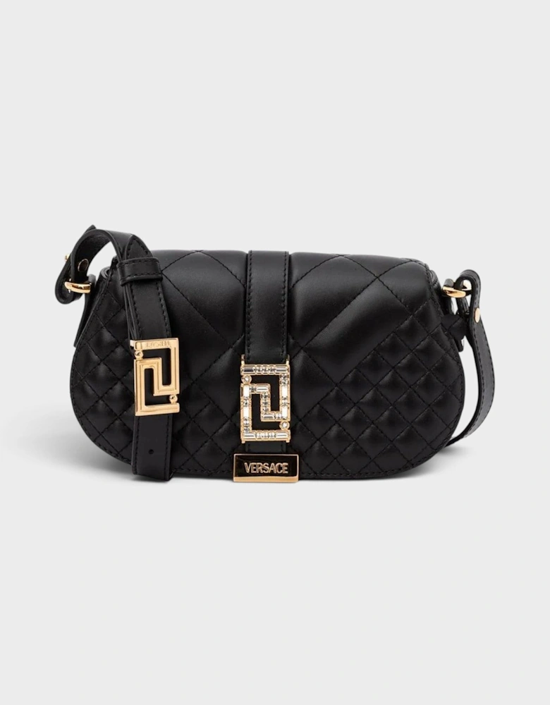 Greca Leather Quilted Shoulder Strap Bag Black