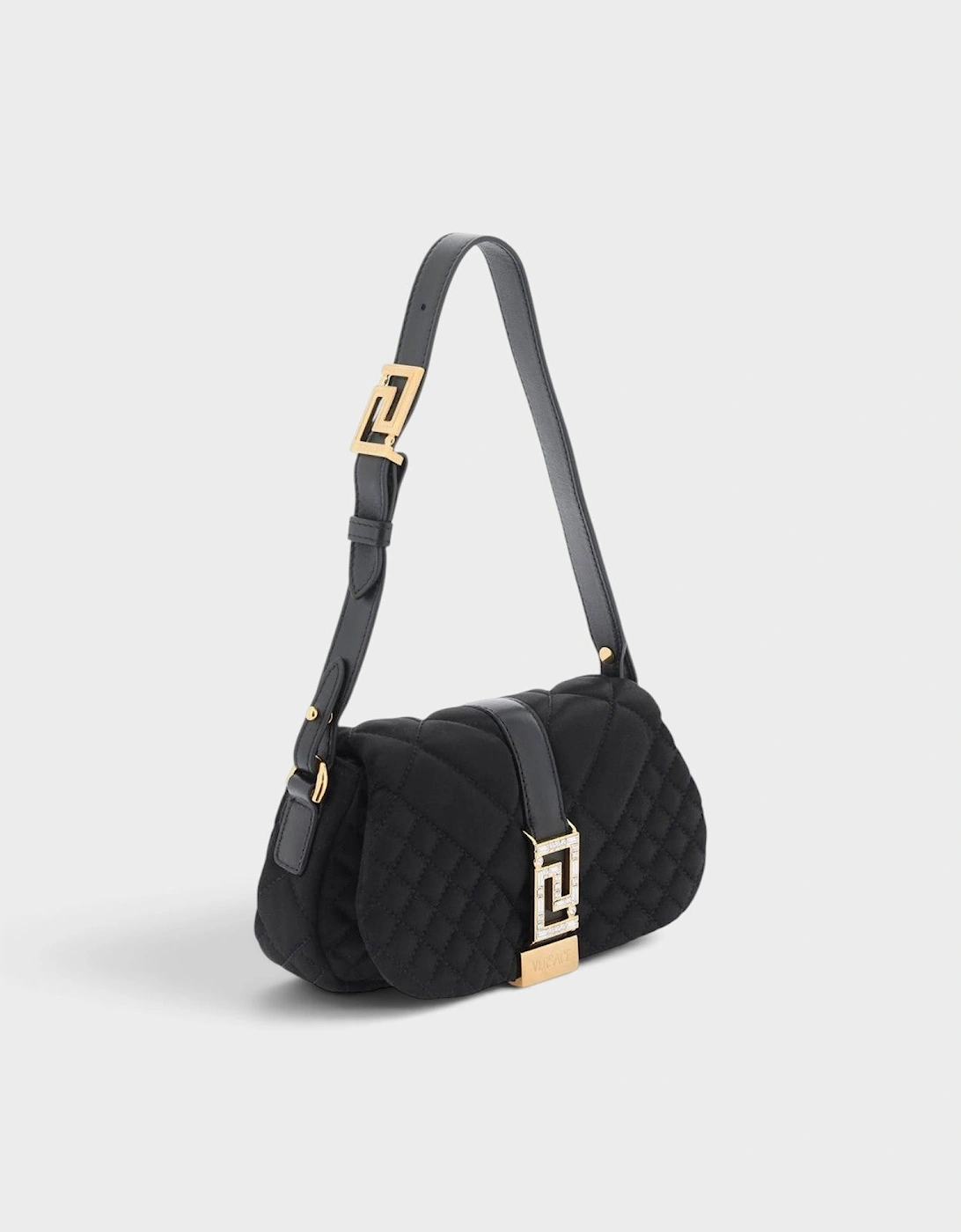 Greca Leather Quilted Shoulder Strap Bag Black