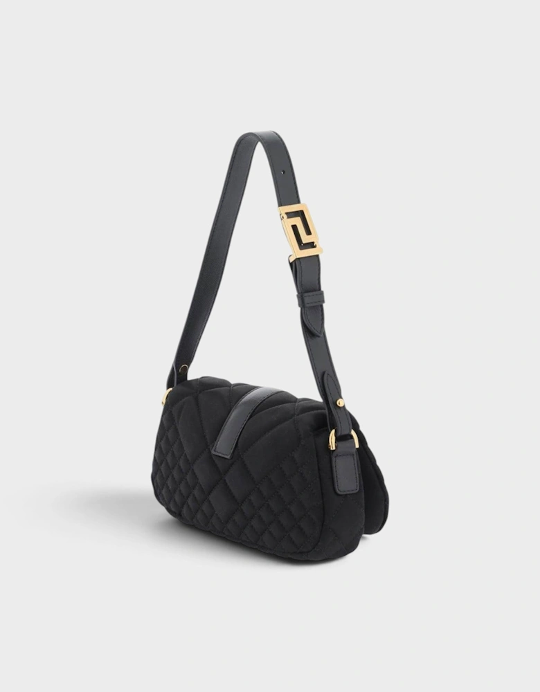 Greca Leather Quilted Shoulder Strap Bag Black