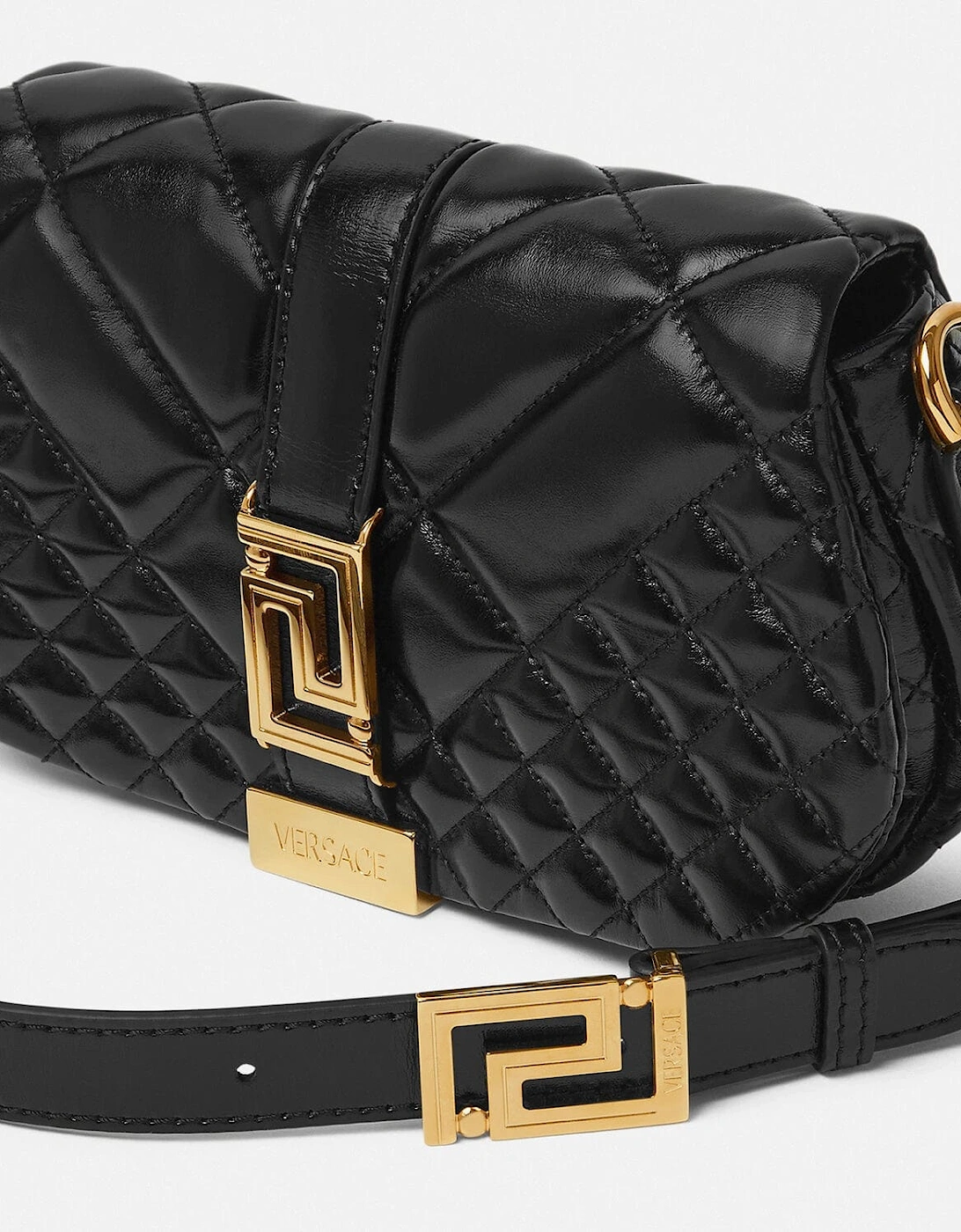 Greca Leather Quilted Shoulder Strap Bag Black