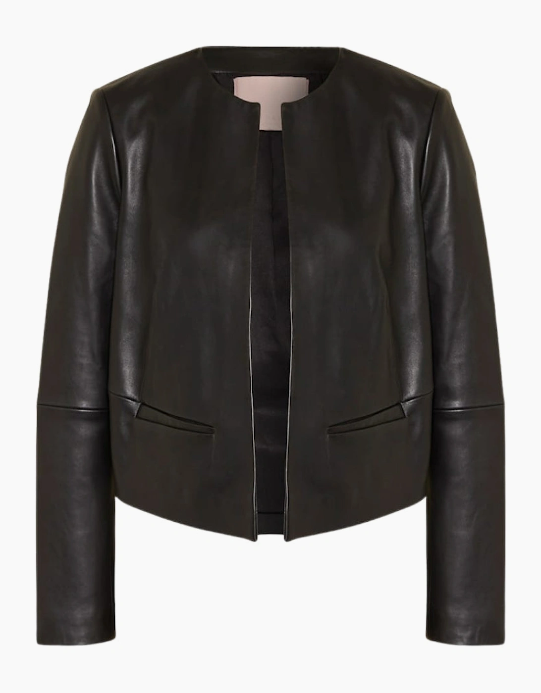 Women's Ted Baker Quentia Cropped Collarless Black Leather Jacket - Size: 6