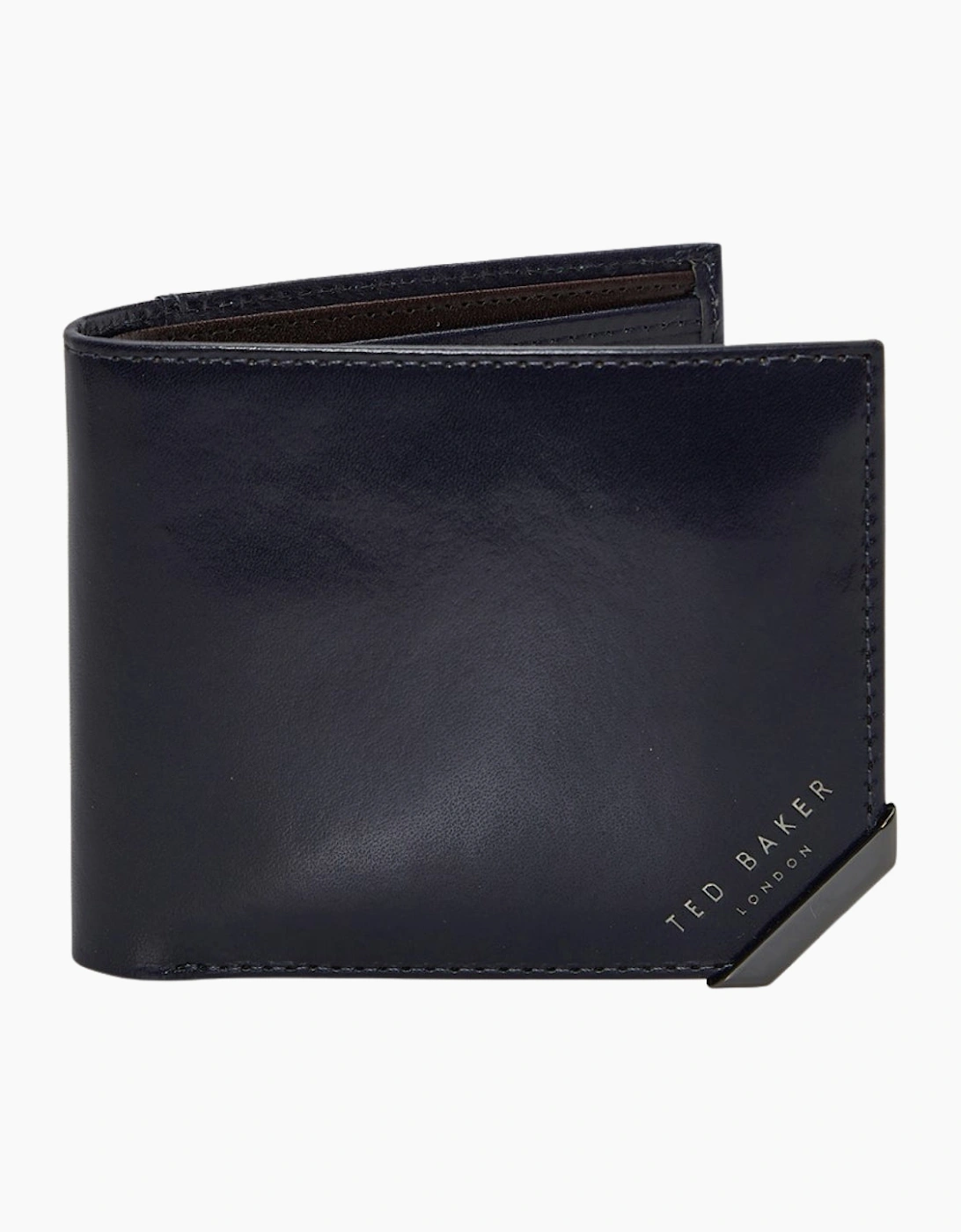Men's Ted Baker Kornerr Metal Corner Bifold Navy Coin Wallet - Black - Size, One Size