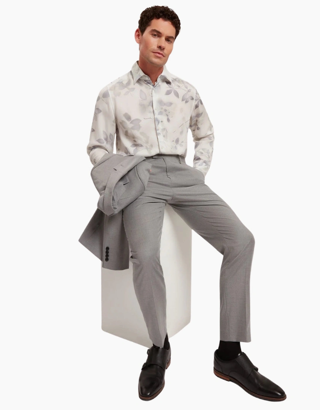 Ted Baker Kalmill Regular Fit Leaf Shadow Print White Shirt