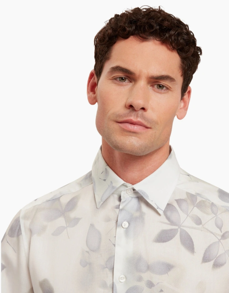 Ted Baker Kalmill Regular Fit Leaf Shadow Print White Shirt