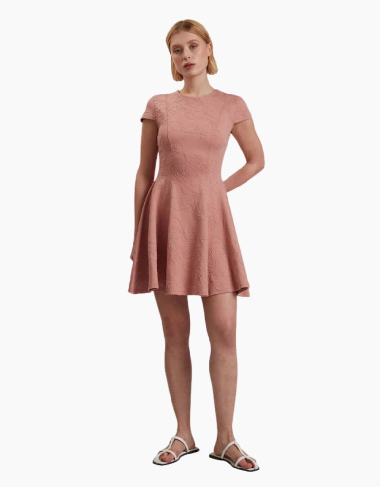 Ted Baker Clodaa Embroidered Ponte Pink Mini Skater Dress