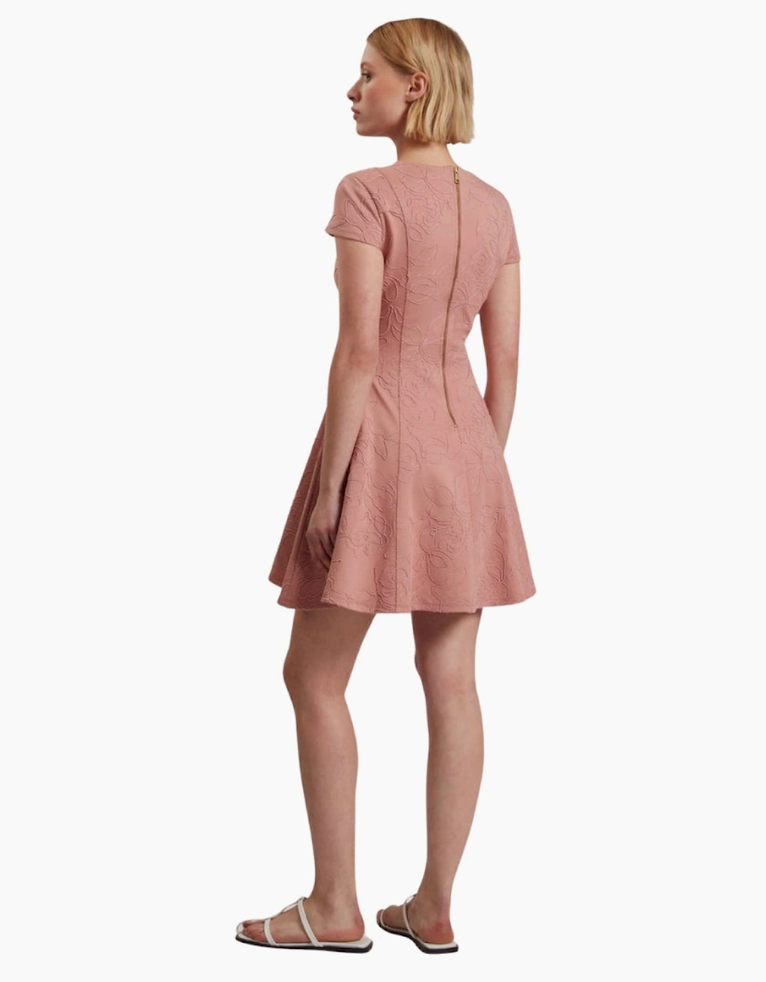 Ted Baker Clodaa Embroidered Ponte Pink Mini Skater Dress