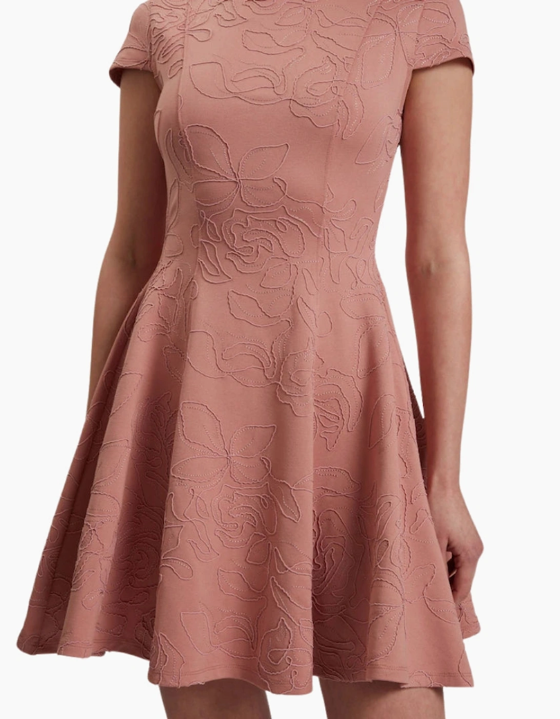 Ted Baker Clodaa Embroidered Ponte Pink Mini Skater Dress
