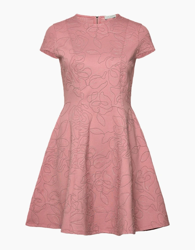 Ted Baker Clodaa Embroidered Ponte Pink Mini Skater Dress