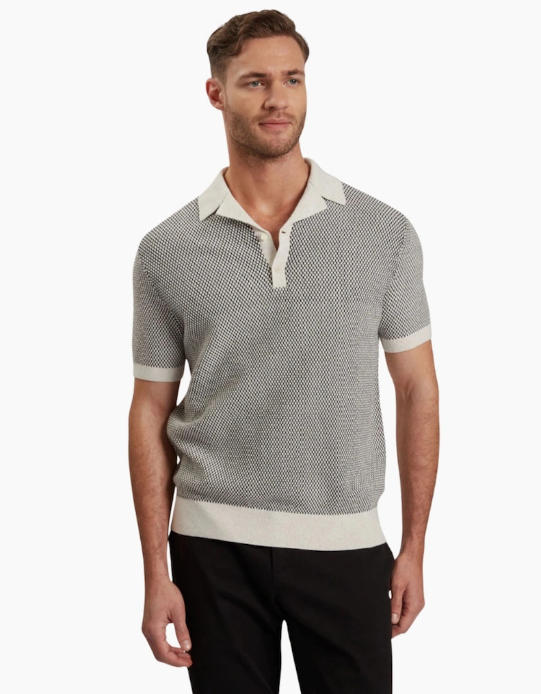 Ted Baker Gregry Small Stitch Natural Knitted Polo Shirt