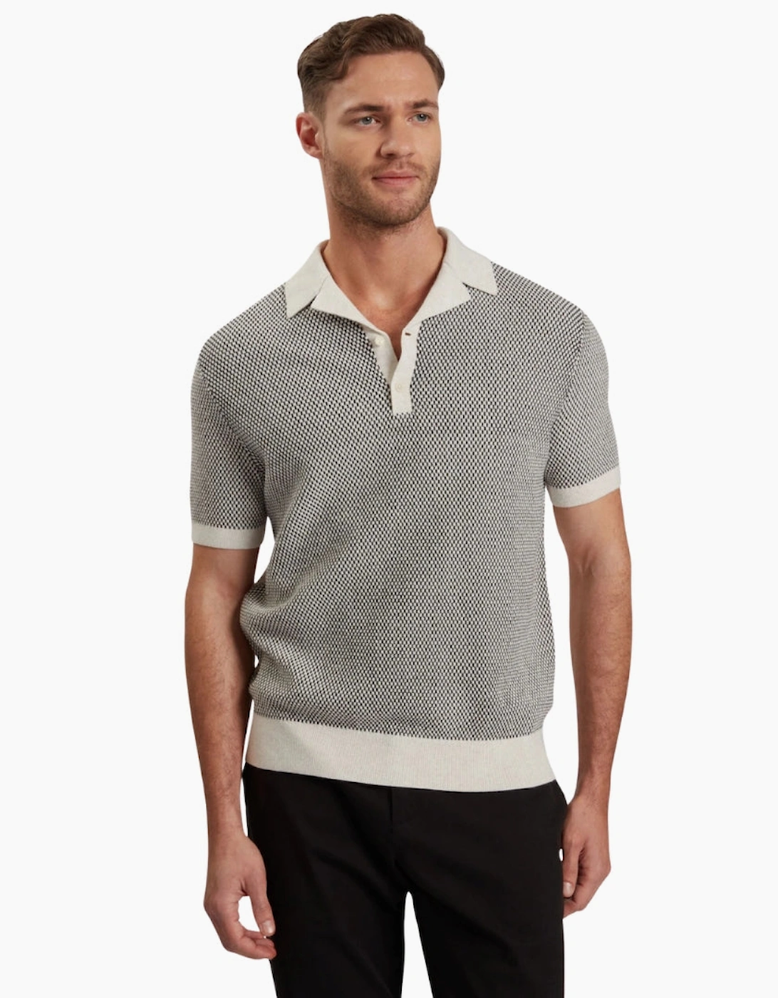 Ted Baker Gregry Small Stitch Natural Knitted Polo Shirt