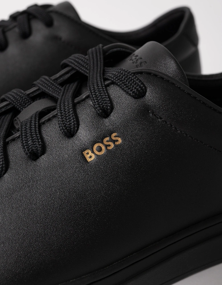 BOSS Orange Kieran Mens Cupsole sneakers in smooth leather with gold-tone logo - Black 005