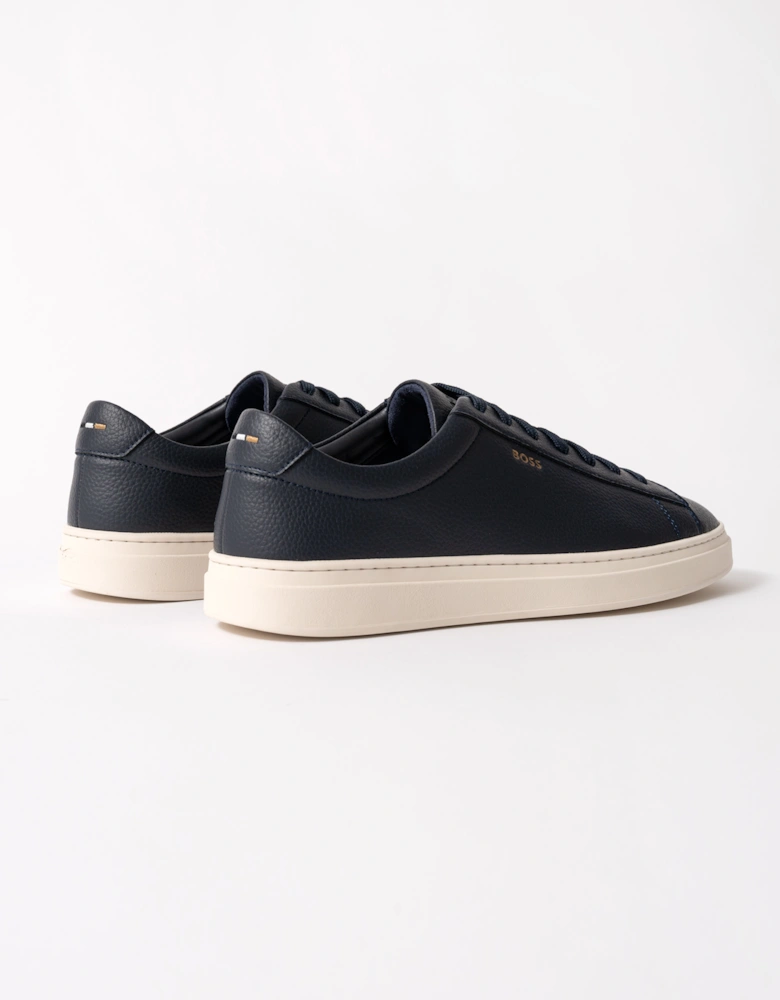 BOSS Orange Kieran Mens Grained-leather trainers with rubber sole - Dark Blue 407