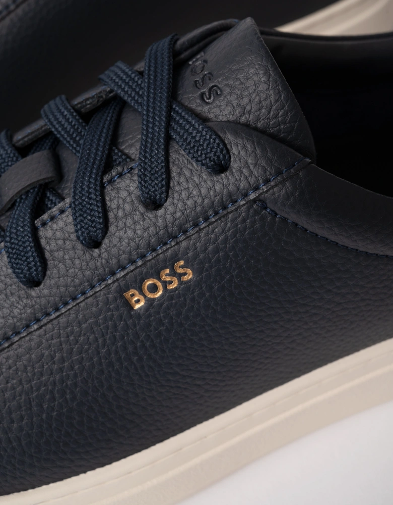 BOSS Orange Kieran Mens Grained-leather trainers with rubber sole - Dark Blue 407