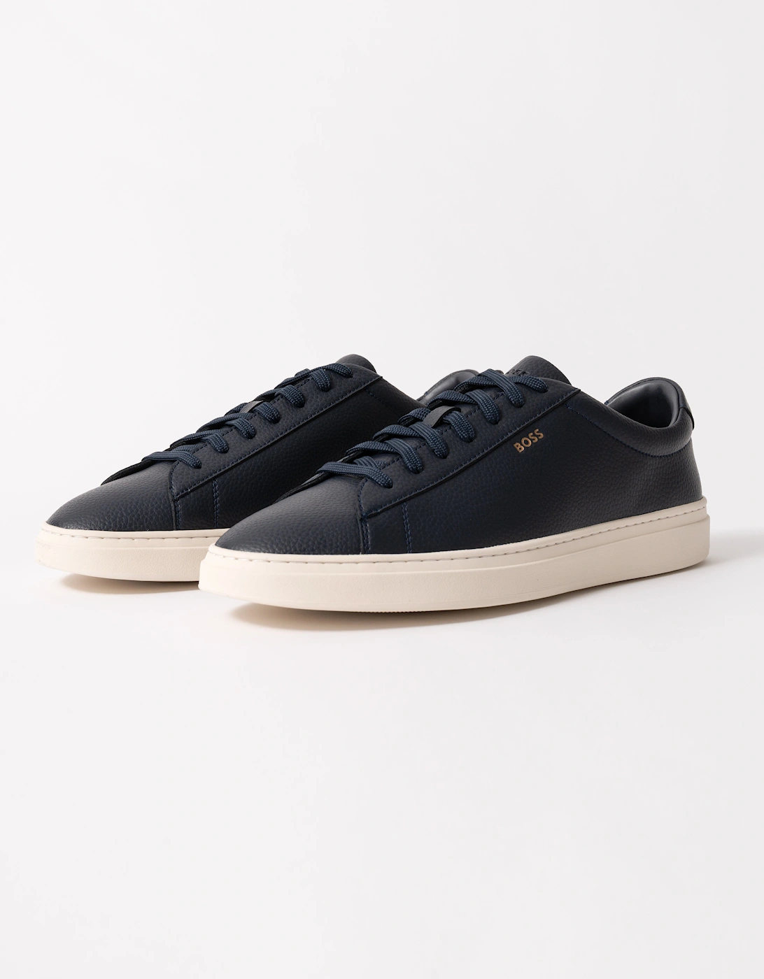 BOSS Orange Kieran Mens Grained-leather trainers with rubber sole - Dark Blue 407
