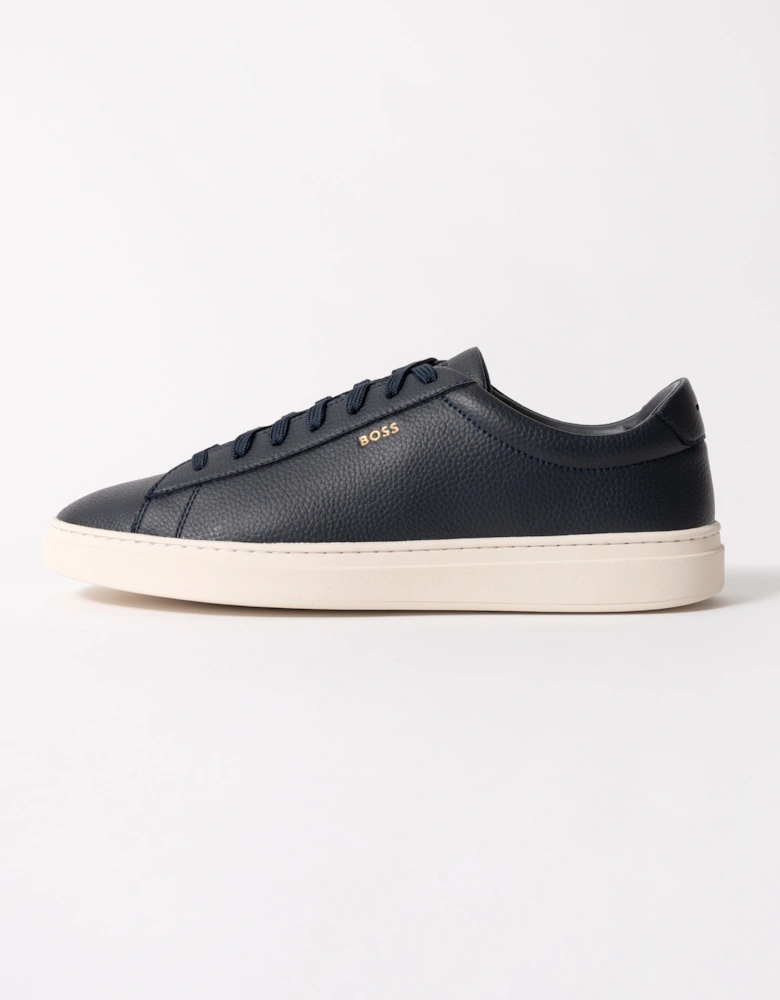 BOSS Orange Kieran Mens Grained-leather trainers with rubber sole - Dark Blue 407