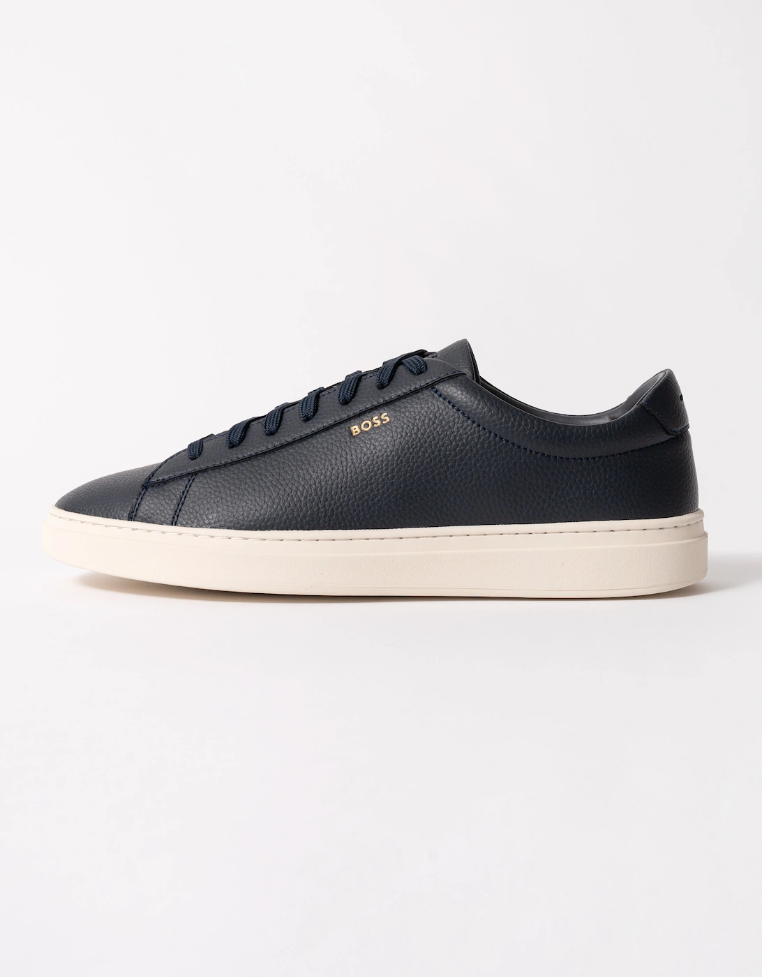 BOSS Orange Kieran Mens Grained-leather trainers with rubber sole - Dark Blue 407
