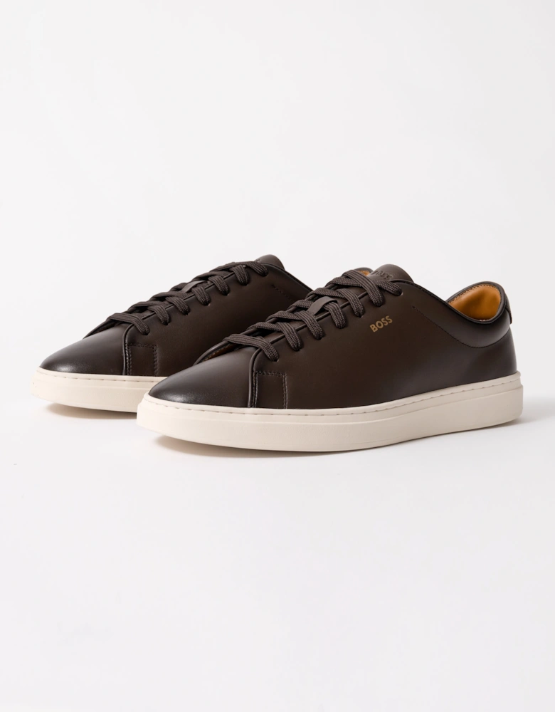 BOSS Orange Kieran Mens Cupsole sneakers in smooth leather with gold-tone logo - Black 005 - Dark Brown 201