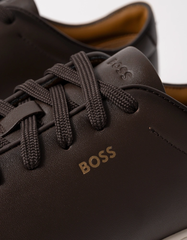 BOSS Orange Kieran Mens Cupsole sneakers in smooth leather with gold-tone logo - Black 005 - Dark Brown 201
