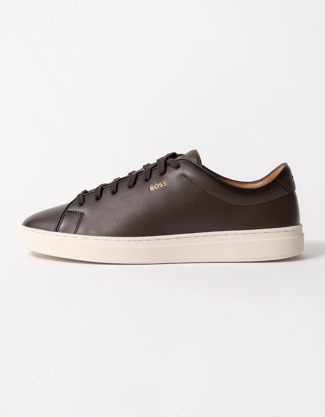 BOSS Orange Kieran Mens Cupsole sneakers in smooth leather with gold-tone logo - Black 005 - Dark Brown 201