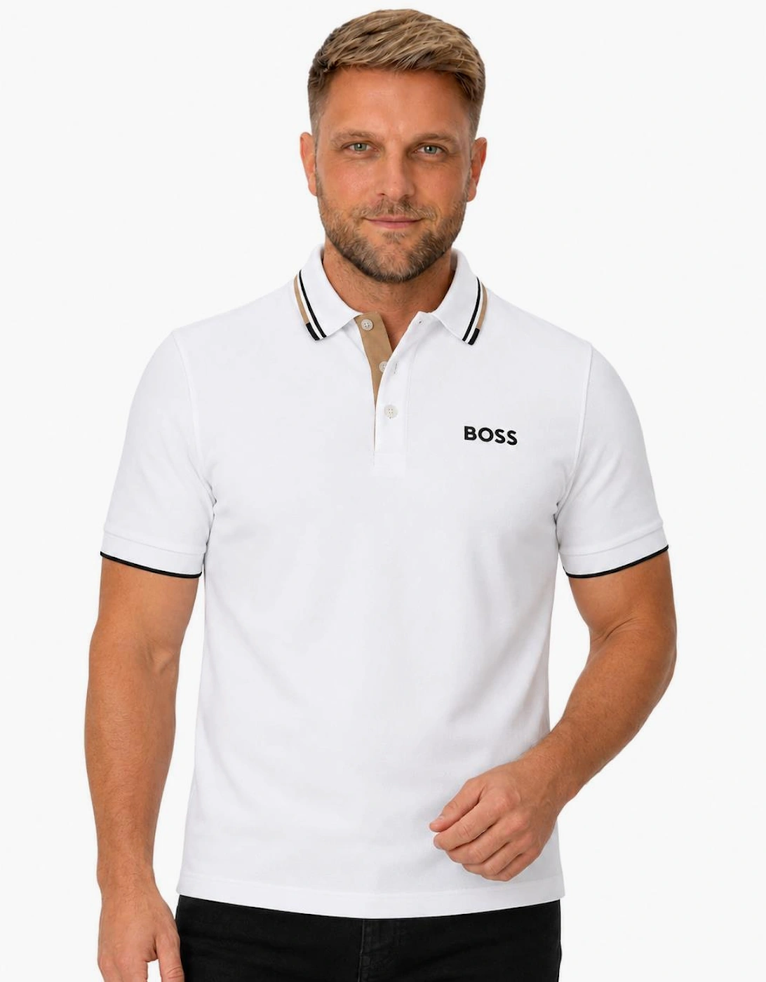 BOSS Paddy Pro Polo Shirt White/Black/Natural