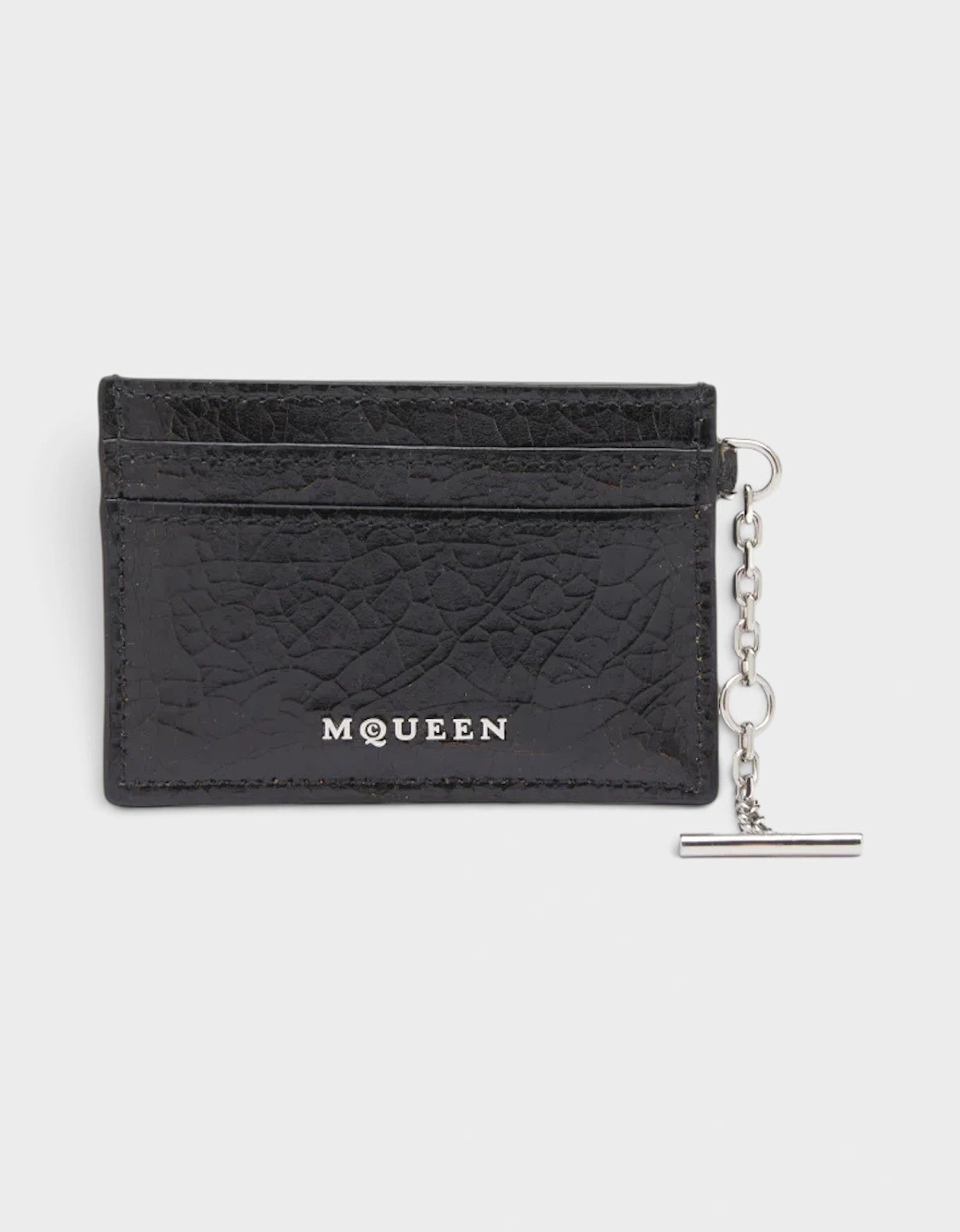 Alexander Mcqueen Women's Sling Logo Card Holder Crackled Leather Black - Size: O/S