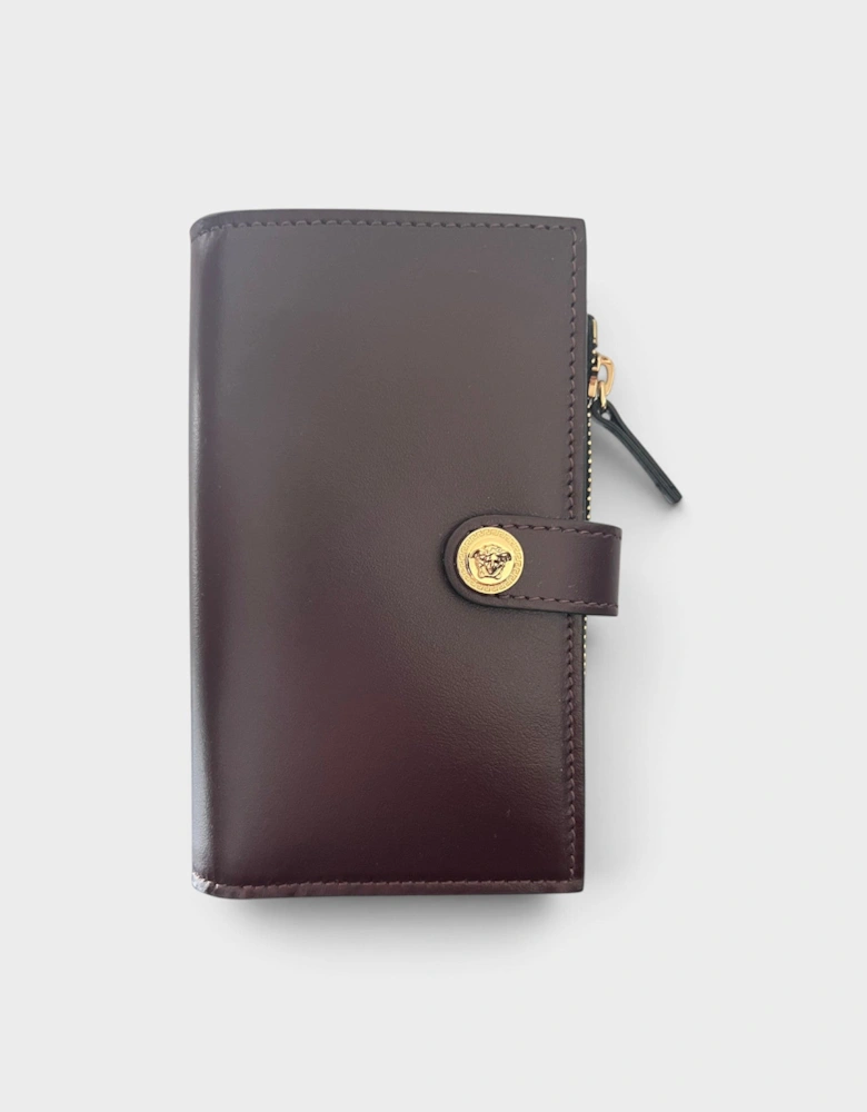 Medusa Compact Wallet Calf Leather Maroon Brown
