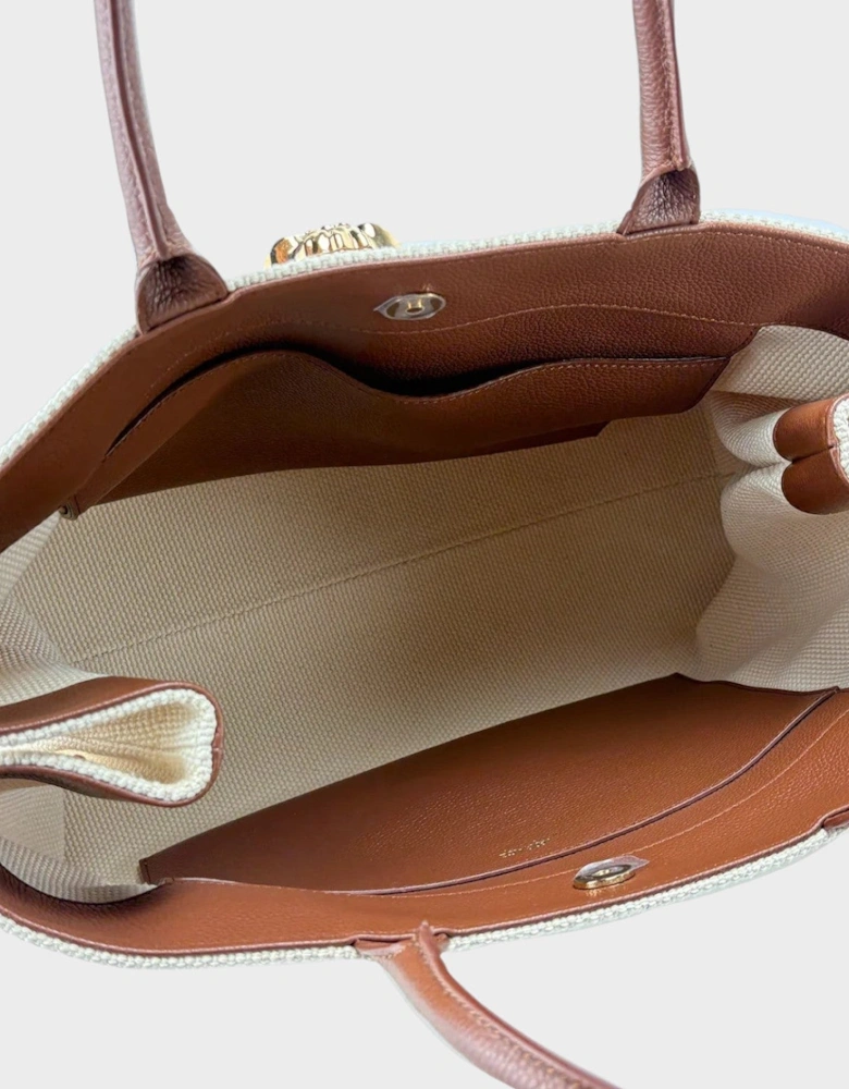 Medusa Head Large Canvas Belt Tote Bag Beige